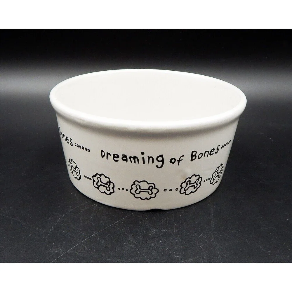 Dreaming of Bones Dog Bowl Pet Round Deep Ceramic Food Water 6 Inch